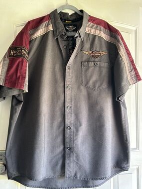 HARLEY DAVIDSON MENS GRAY MECHANIC BUTTON UO SHORT SLRRVE SHIRT SIZE XXL